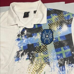 Kani Gold Knit Polo Shirt Mens XL White Blue Black Plaid Hip Hop Vintage crest